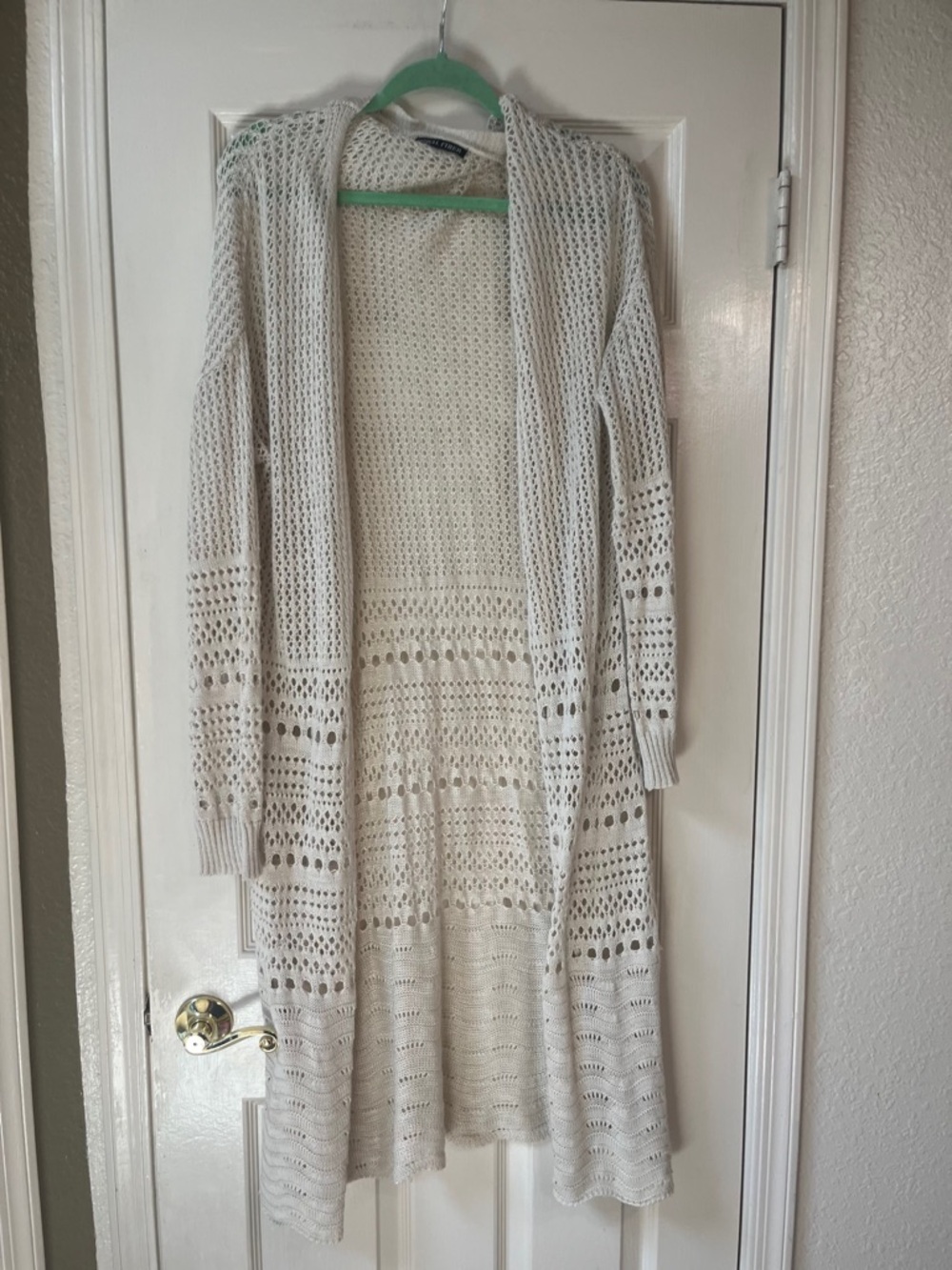 Moral Fiber Cream Open-Knit Long Crochet Cardigan